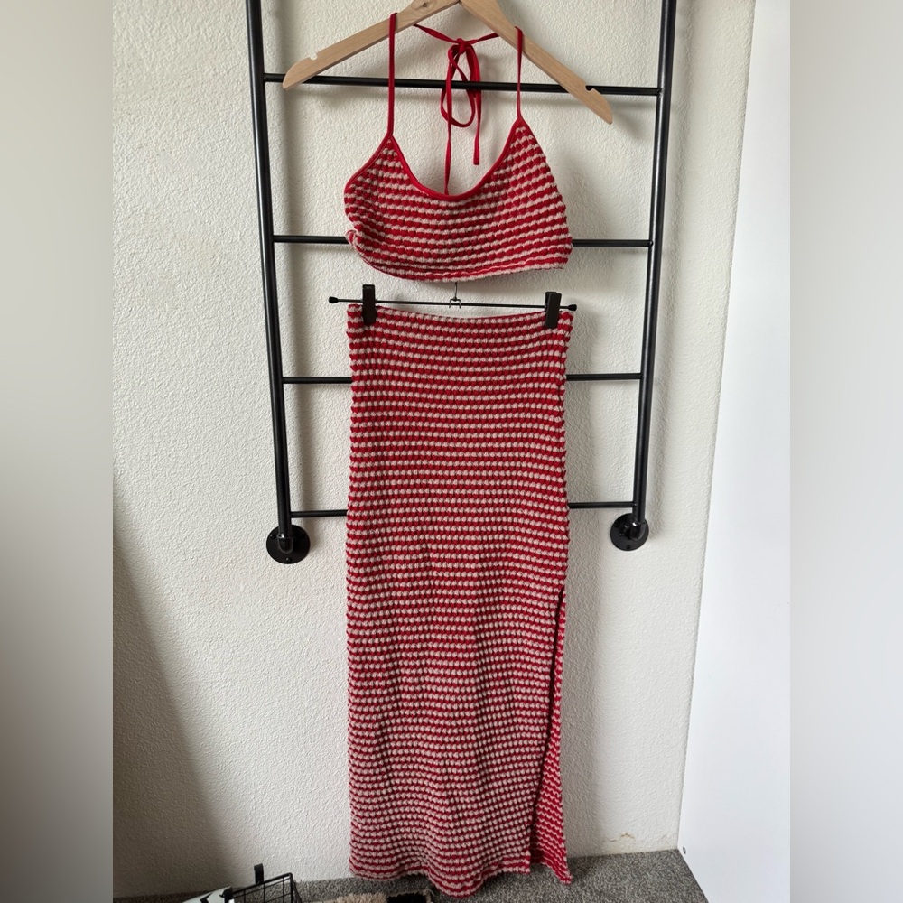 Free People Red and White Striped Maxi Skirt and Tank SET - Picture 2 of 8